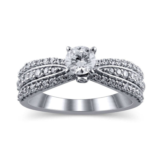 1.0 CT. T.W. Natural Diamond Multi-Row Engagement Ring in Solid 14K White Gold