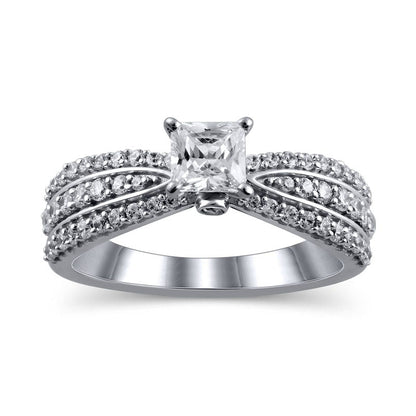 1.0 CT. T.W. Princess-Cut Natural Diamond Multi-Row Engagement Ring in Solid 14K White Gold