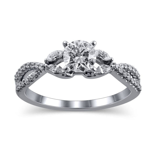 0.75 CT. T.W. Natural Diamond Twist Shank Engagement Ring in Solid 14K White Gold