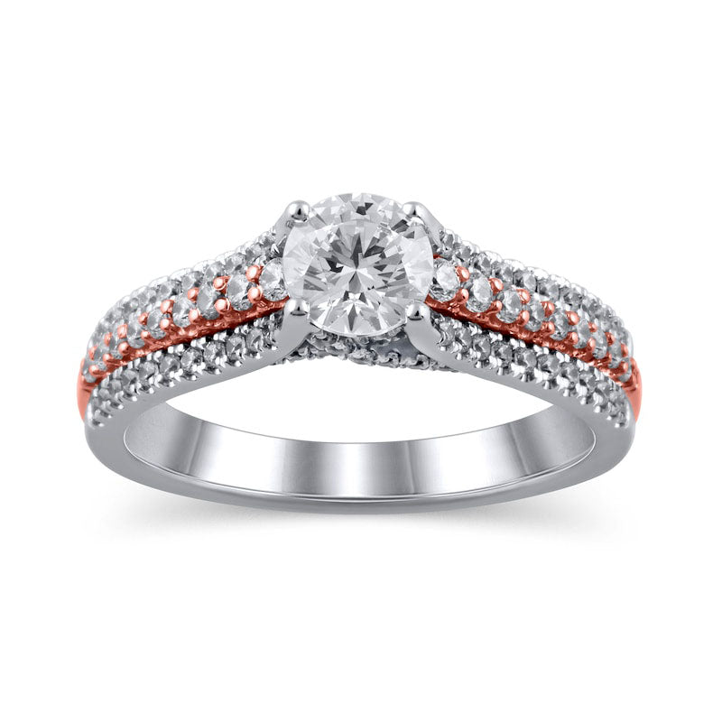 1.25 CT. T.W. Natural Diamond Multi-Row Engagement Ring in Solid 14K Two-Tone Gold