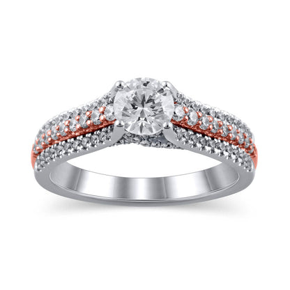 1.25 CT. T.W. Natural Diamond Multi-Row Engagement Ring in Solid 14K Two-Tone Gold