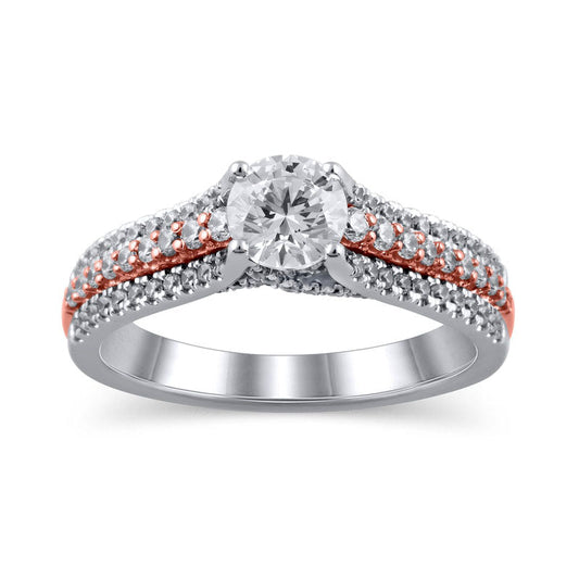 1.25 CT. T.W. Natural Diamond Multi-Row Engagement Ring in Solid 14K Two-Tone Gold