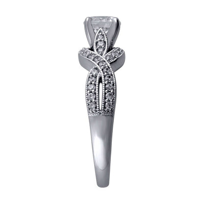 1.0 CT. T.W. Natural Diamond Twist Shank Antique Vintage-Style Engagement Ring in Solid 14K White Gold