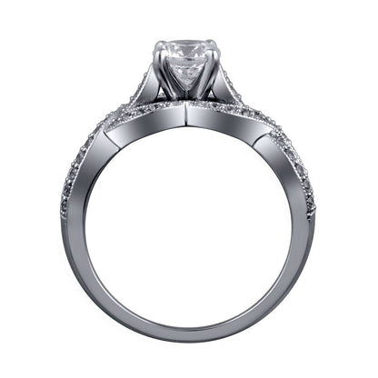 1.0 CT. T.W. Natural Diamond Twist Shank Antique Vintage-Style Engagement Ring in Solid 14K White Gold