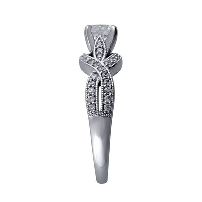 1.0 CT. T.W. Princess-Cut Natural Diamond Twist Shank Antique Vintage-Style Engagement Ring in Solid 14K White Gold