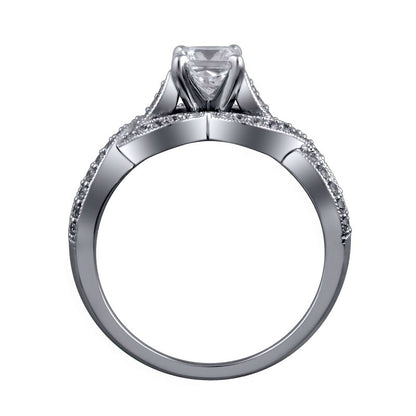 1.0 CT. T.W. Princess-Cut Natural Diamond Twist Shank Antique Vintage-Style Engagement Ring in Solid 14K White Gold