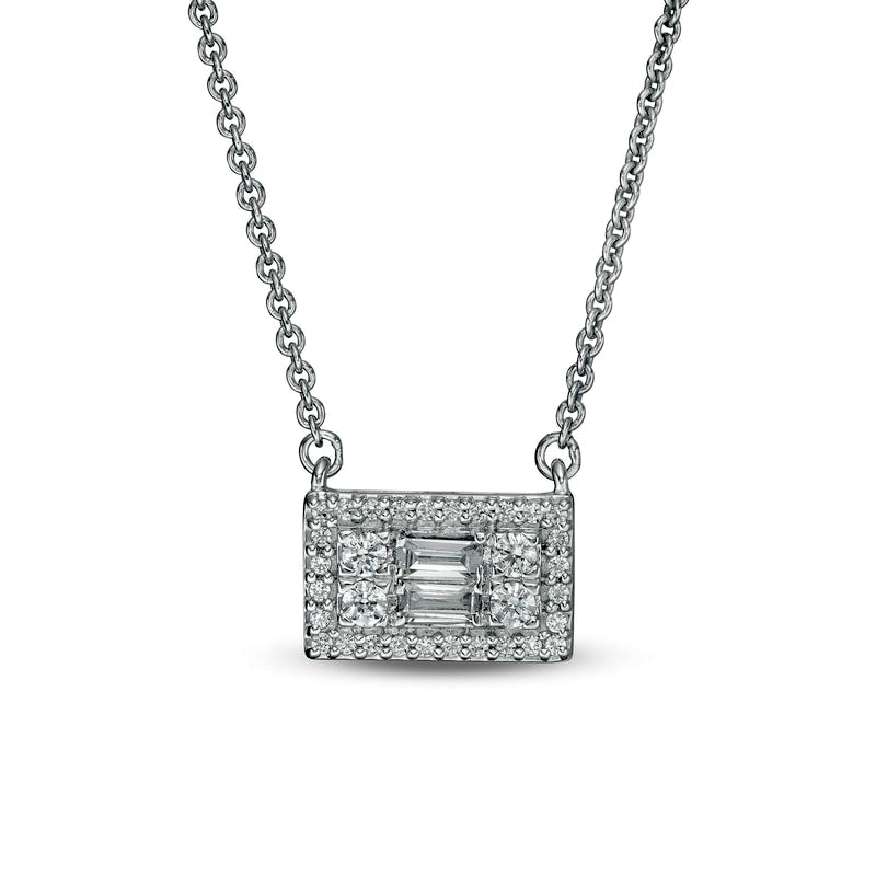 0.25 CT. T.W. Baguette and Round Natural Diamond Sideways Rectangle Necklace in 10K White Gold - 18.25