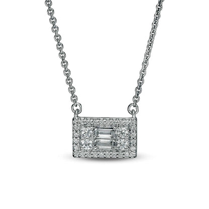 0.25 CT. T.W. Baguette and Round Natural Diamond Sideways Rectangle Necklace in 10K White Gold - 18.25