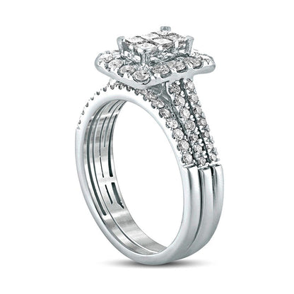 1.0 CT. T.W. Princess-Cut Composite Natural Diamond Rectangle Frame Bridal Engagement Ring Set in Solid 10K White Gold