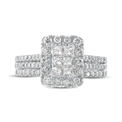 1.0 CT. T.W. Princess-Cut Composite Natural Diamond Rectangle Frame Bridal Engagement Ring Set in Solid 10K White Gold