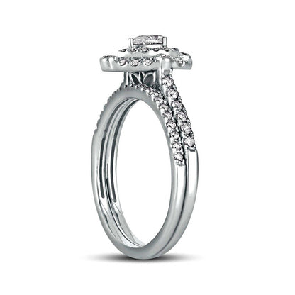 0.63 CT. T.W. Pear-Shaped Natural Diamond Double Frame Bridal Engagement Ring Set in Solid 10K White Gold