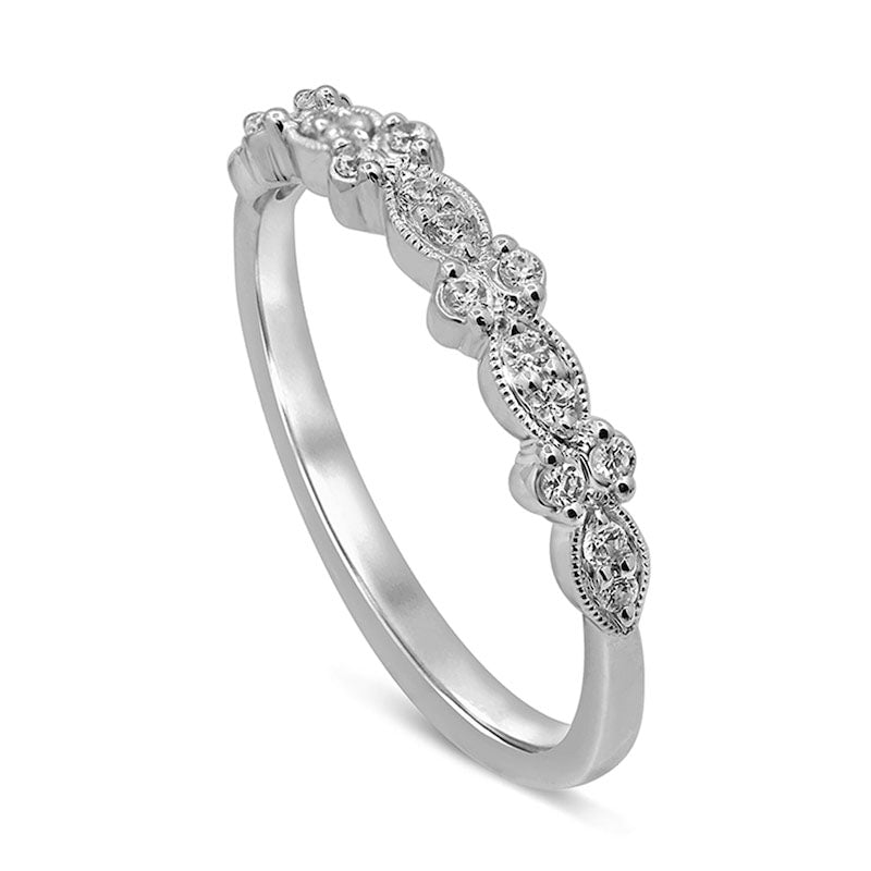 0.17 CT. T.W. Natural Diamond Antique Vintage-Style Anniversary Band in Solid 10K White Gold