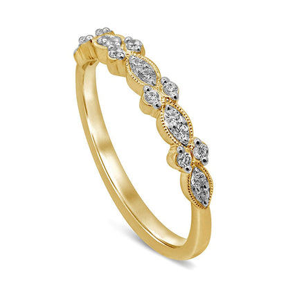 0.17 CT. T.W. Natural Diamond Antique Vintage-Style Anniversary Band in Solid 10K Yellow Gold