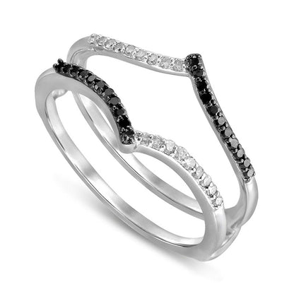 0.13 CT. T.W. Enhanced Black and White Natural Clarity Enhanced Diamond Chevron Solitaire Enhancer in Solid 10K White Gold