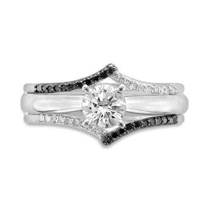 0.13 CT. T.W. Enhanced Black and White Natural Clarity Enhanced Diamond Chevron Solitaire Enhancer in Solid 10K White Gold