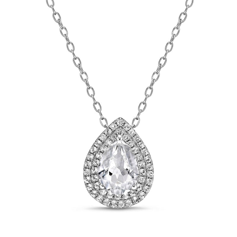 Pear-Shaped White Topaz Double Frame Pendant in Sterling Silver - 20