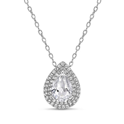 Pear-Shaped White Topaz Double Frame Pendant in Sterling Silver - 20