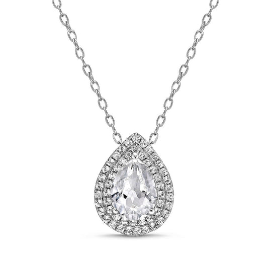 Pear-Shaped White Topaz Double Frame Pendant in Sterling Silver - 20