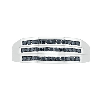 Men's 0.50 CT. T.W. Enhanced Black Natural Diamond Triple Row Wedding Band in Solid 10K White Gold