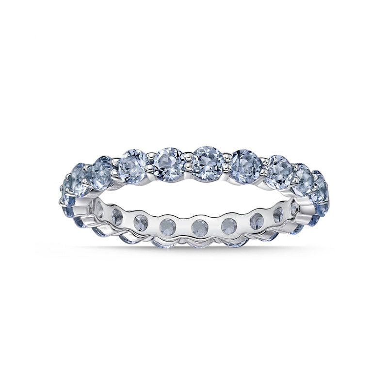 3.0mm Simulated Aquamarine Eternity Band in Sterling Silver