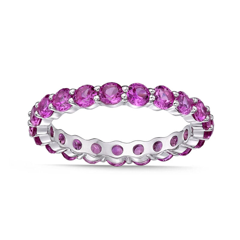 3.0mm Lab-Created Pink Sapphire Eternity Band in Sterling Silver