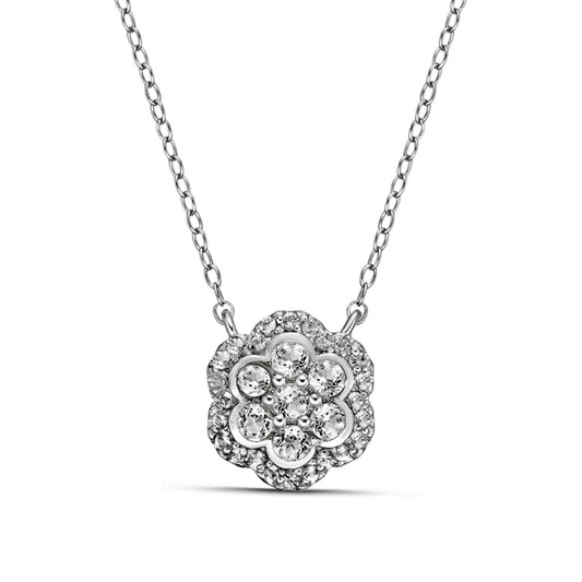 White Topaz Frame Flower Necklace in Sterling Silver