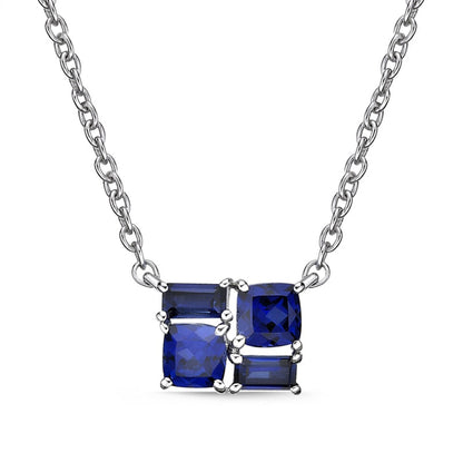 Baguette and Cushion-Cut Lab-Created Blue Sapphire Quartet Necklace in Sterling Silver