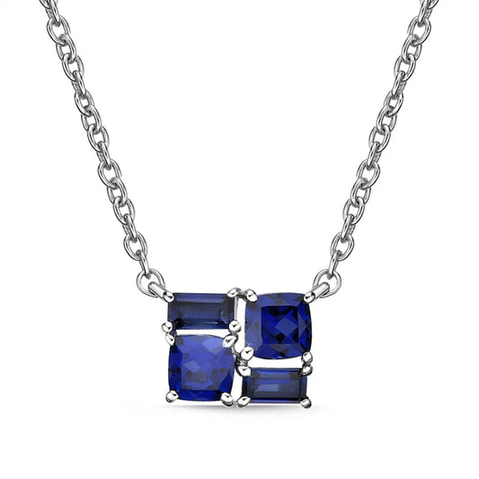 Baguette and Cushion-Cut Lab-Created Blue Sapphire Quartet Necklace in Sterling Silver
