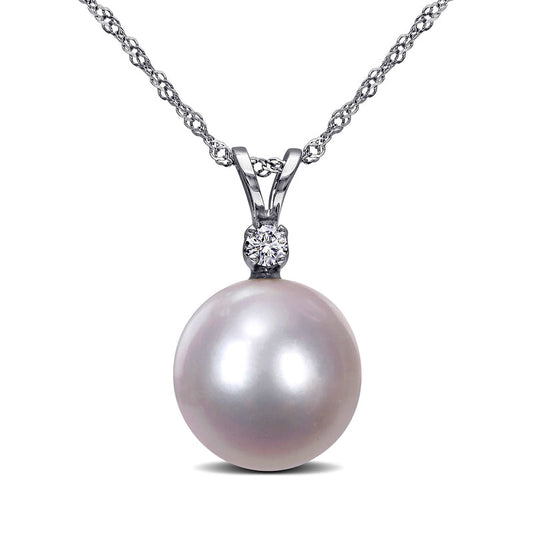 9.0-10.0mm Cultured South Sea Pearl and 0.05 CT. T.W. Natural Diamond Pendant in 14K White Gold - 17