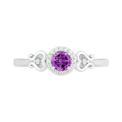 4.0mm Amethyst and 0.05 CT. T.W. Natural Diamond Frame Heart-Sides Ring in Sterling Silver