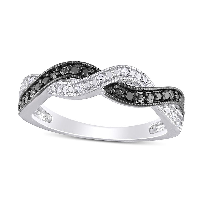 0.10 CT. T.W. Enhanced Black and White Natural Diamond Twist Antique Vintage-Style Ring in Sterling Silver
