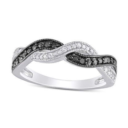 0.10 CT. T.W. Enhanced Black and White Natural Diamond Twist Antique Vintage-Style Ring in Sterling Silver