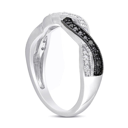 0.10 CT. T.W. Enhanced Black and White Natural Diamond Twist Antique Vintage-Style Ring in Sterling Silver