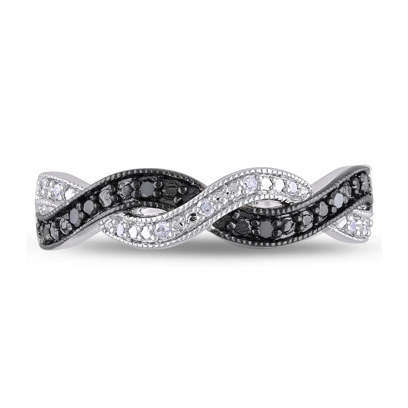 0.10 CT. T.W. Enhanced Black and White Natural Diamond Twist Antique Vintage-Style Ring in Sterling Silver
