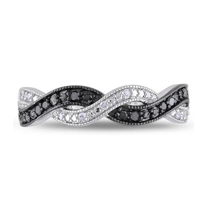 0.10 CT. T.W. Enhanced Black and White Natural Diamond Twist Antique Vintage-Style Ring in Sterling Silver
