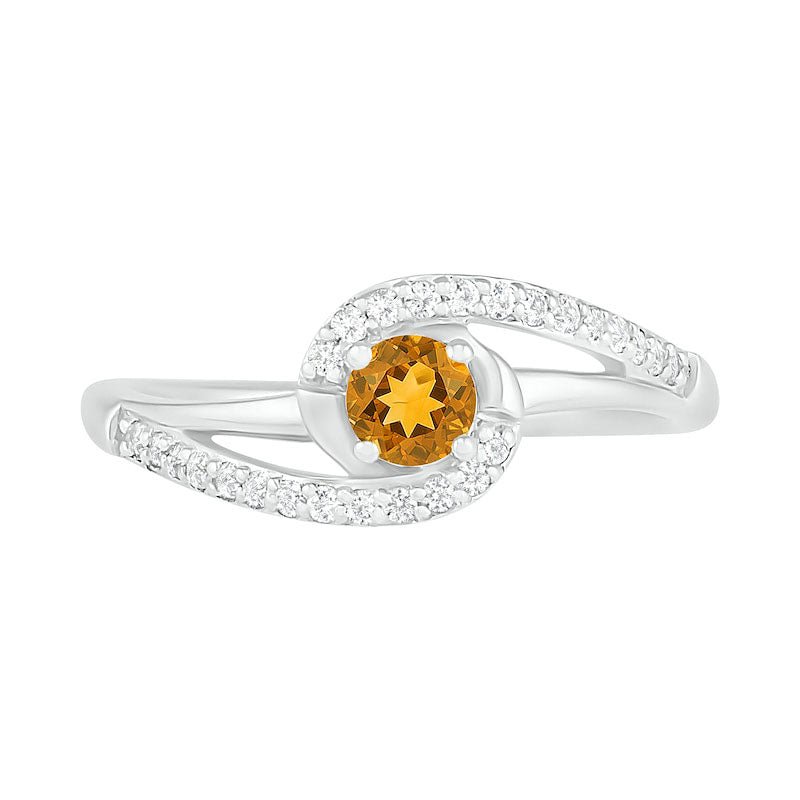 4.0mm Citrine and Lab-Created White Sapphire Bypass Swirl Frame Split Shank Ring in Sterling Silver