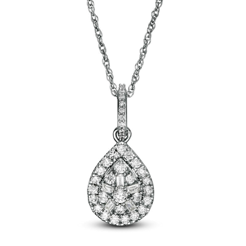 0.5 CT. T.W. Composite Pear Natural Diamond Frame Pendant in 10K White Gold