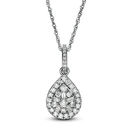 0.5 CT. T.W. Composite Pear Natural Diamond Frame Pendant in 10K White Gold
