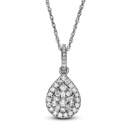 0.5 CT. T.W. Composite Pear Natural Diamond Frame Pendant in 10K White Gold