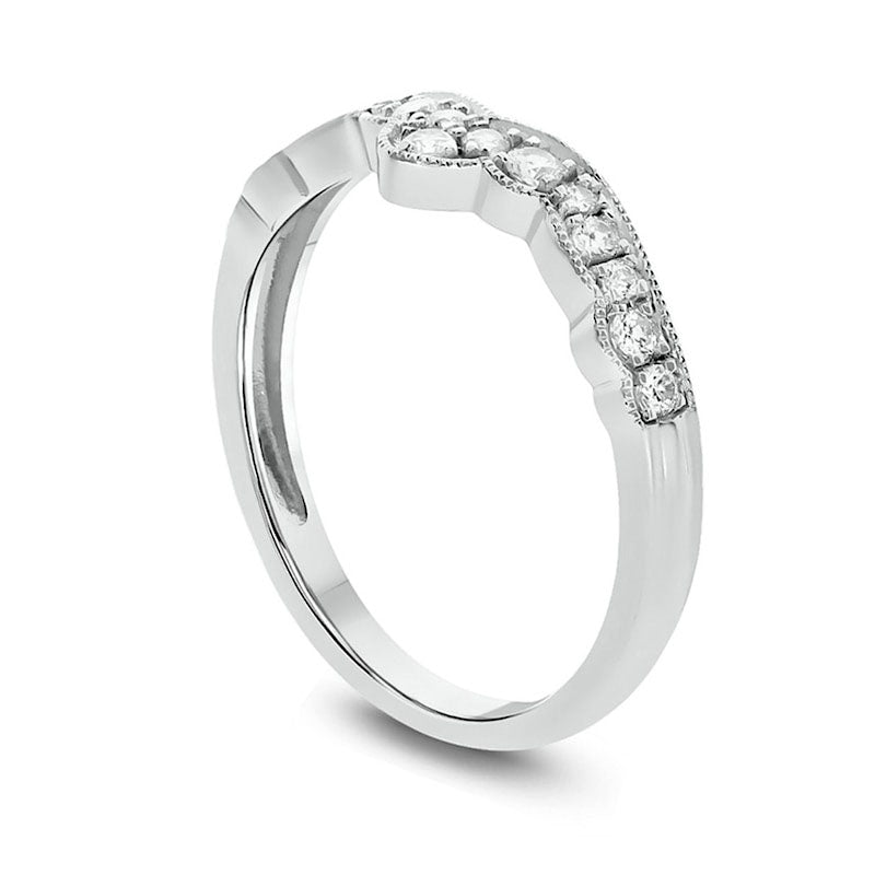 0.33 CT. T.W. Natural Diamond Antique Vintage-Style Crown Contour Wedding Band in Solid 10K White Gold