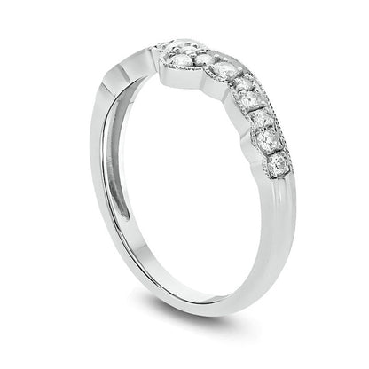 0.33 CT. T.W. Natural Diamond Antique Vintage-Style Crown Contour Wedding Band in Solid 10K White Gold