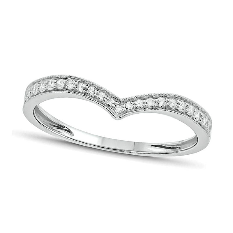 0.20 CT. T.W. Natural Diamond Antique Vintage-Style Chevron Wedding Band in Solid 10K White Gold