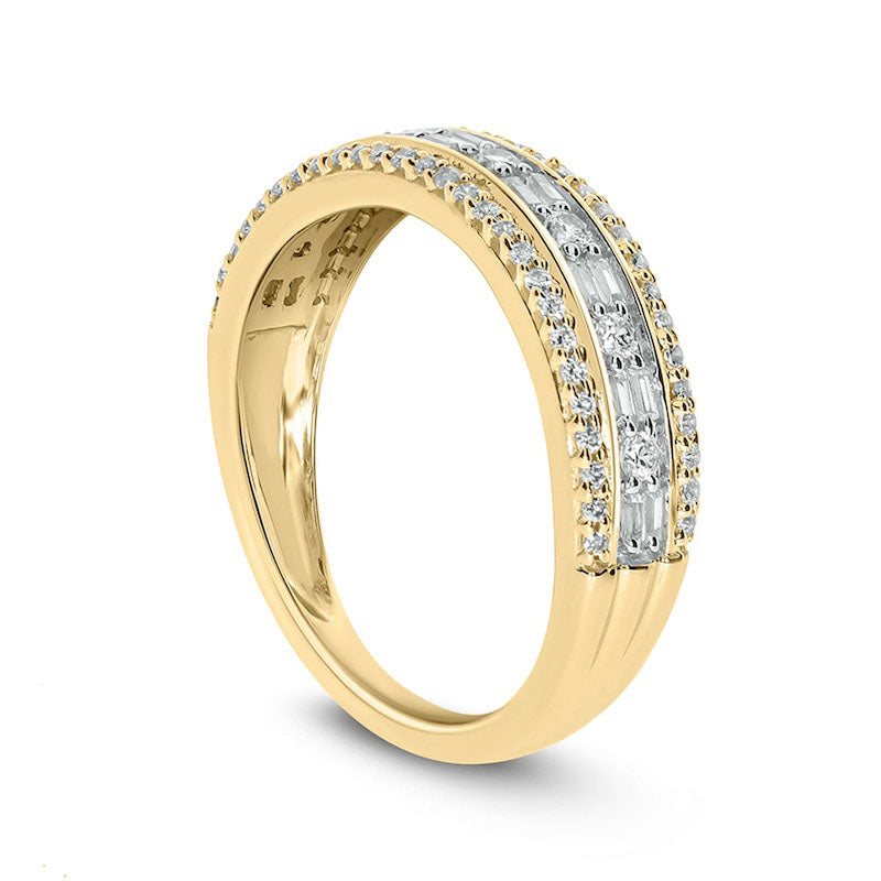 0.50 CT. T.W. Baguette and Round Natural Diamond Antique Vintage-Style Anniversary Band in Solid 10K Yellow Gold