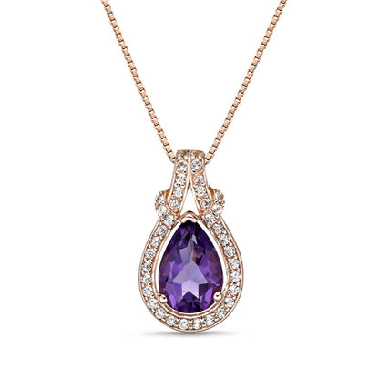 Pear-Shaped Amethyst and White Topaz Frame Doorknocker Pendant in Sterling Silver with 18K Rose Gold Plate