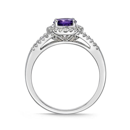 6.0mm Amethyst and White Topaz Frame Split Shank Ring in Sterling Silver