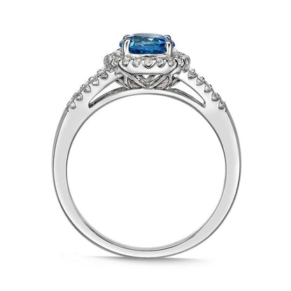 6.0mm Blue and White Topaz Frame Split Shank Ring in Sterling Silver