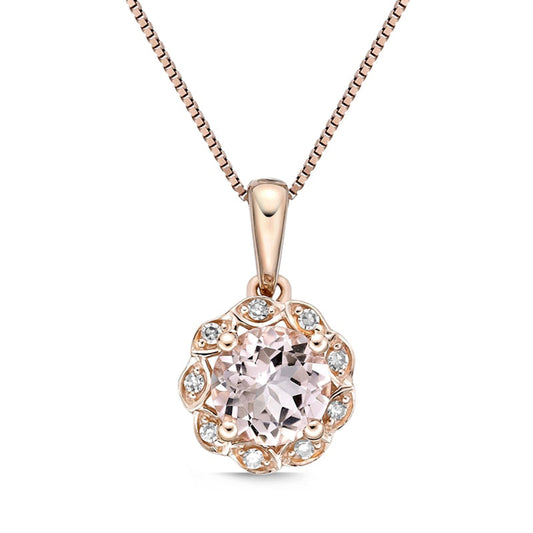 6.0mm Morganite and 0.05 CT. T.W. Natural Diamond Frame Flower Drop Pendant in 10K Rose Gold