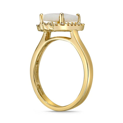 8.0mm Cushion-Cut Opal and 0.20 CT. T.W. Natural Diamond Ornate Frame Ring in Solid 10K Yellow Gold