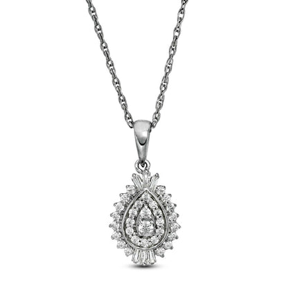 0.25 CT. T.W. Composite Pear Natural Diamond Shadow Frame Pendant in Sterling Silver