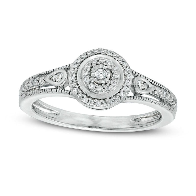 0.17 CT. T.W. Composite Natural Diamond Antique Vintage-Style Promise Ring in Solid 10K White Gold